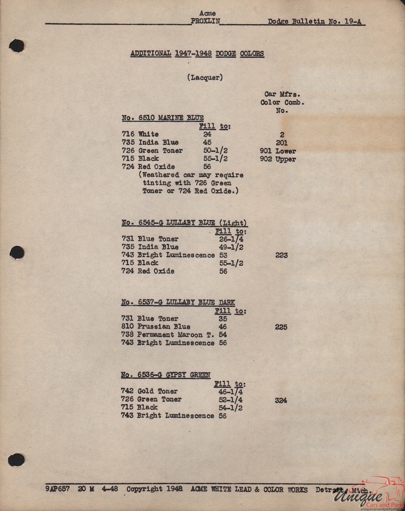 1947 Dodge Paint Charts Acme 4